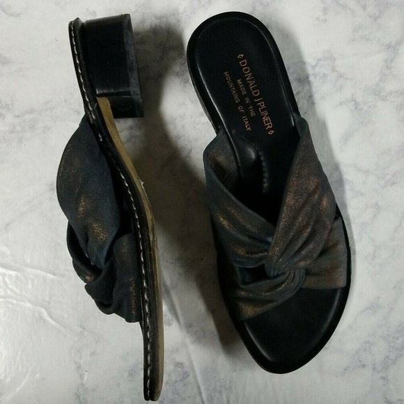 Donald J. Pliner Shoes - Donald J Pilner Shoes Metallic Heel Brown Bronze Slide Leather Size 7 Italy